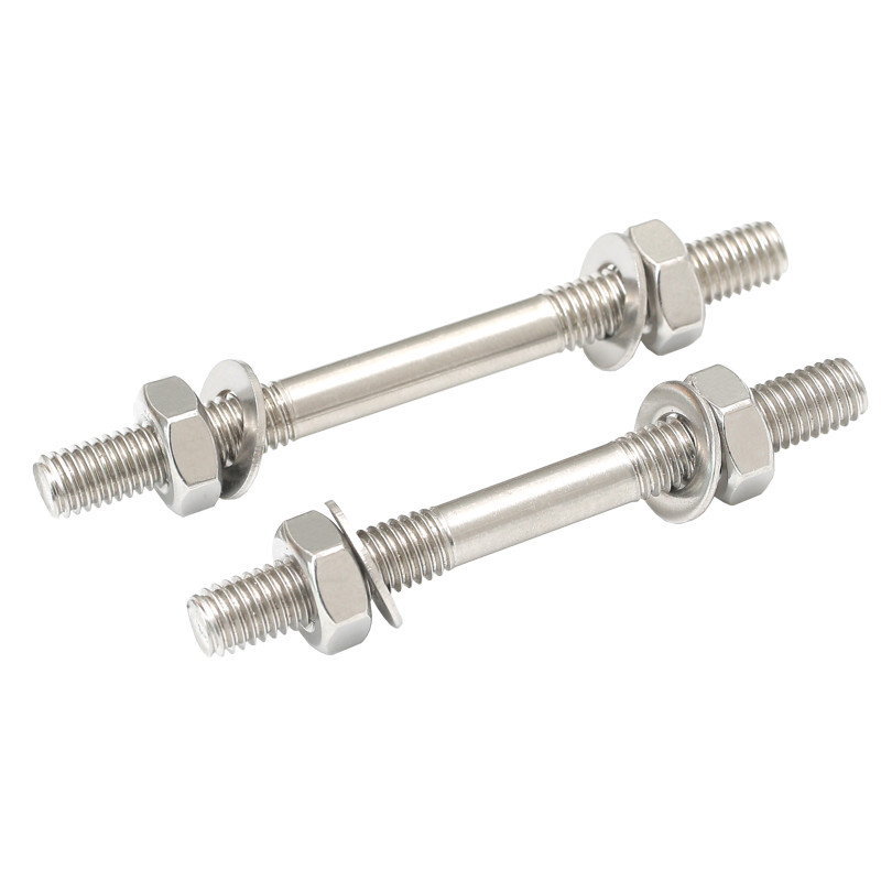สแตนเลส 304 Double-Headed Screw Nut ชุดเครื่องซักผ้าแบนผสม Two-Headed Bolt สกรู M6M8M10M12M16 S J2SH