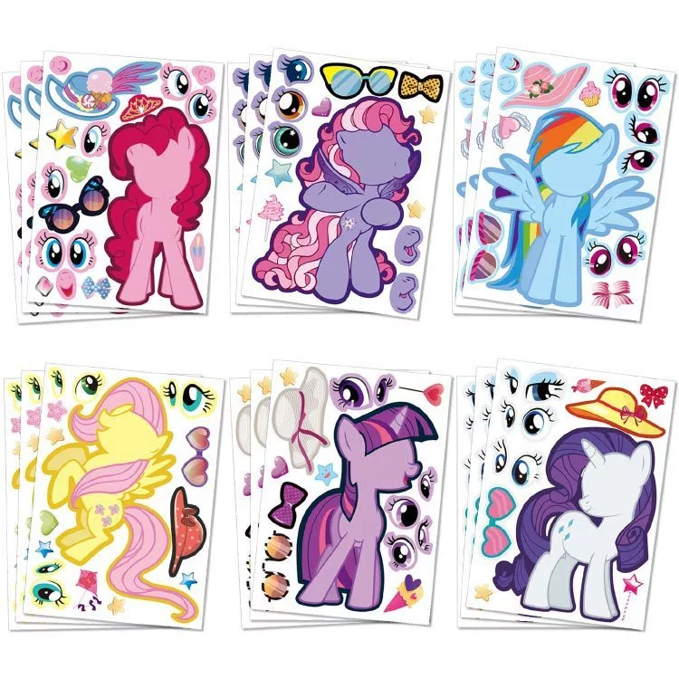 6 ชิ้น/เซ็ตการ์ตูน Little Ma Baoli DIY สติกเกอร์ปริศนา Make-a-Face Unicorn สติกเกอร์สีชมพู Mix และ Match พร้อมสติกเกอร์โปรดของเด็กผู้หญิง