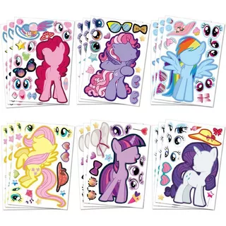 6 ชิ้น/เซ็ตการ์ตูน Little Ma Baoli DIY สติกเกอร์ปริศนา Make-a-Face Unicorn สติกเกอร์สีชมพู Mix และ Match พร้อมสติกเกอร์โปรดของเด็กผู้หญิง