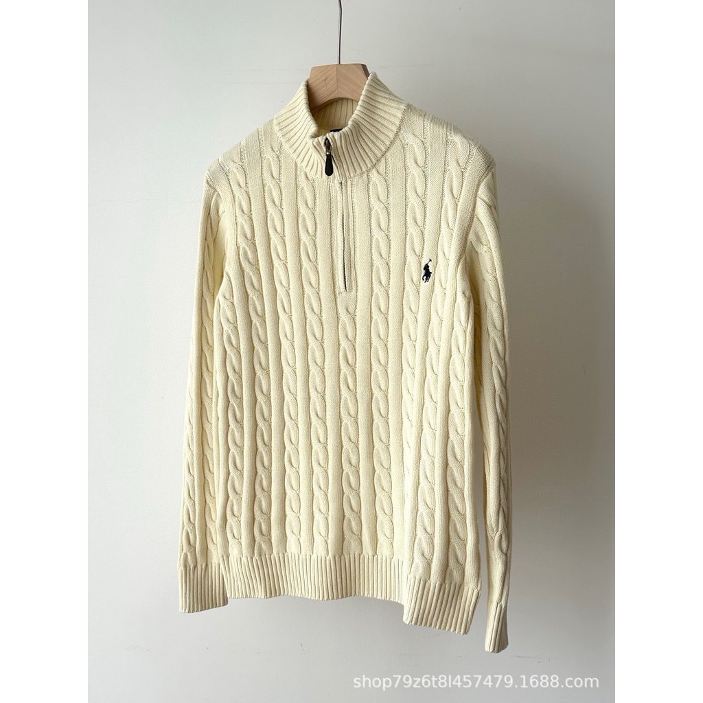 W7ZY 25Autumn and Winter New RL Raff Horse Embroidered Half-Zip Braided Sweater Casual Versatile Swe