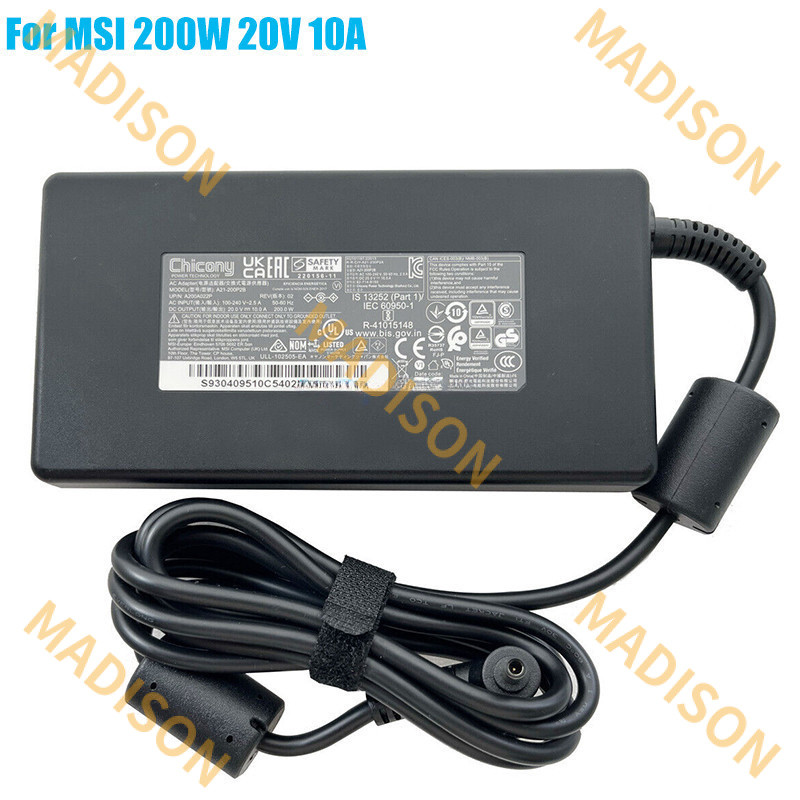 20V 10A 200W อะแดปเตอร์ AC สําหรับ MSI stealth 14 สตูดิโอ MS-14K creator M16 b13ve แล็ปท็อปชาร์จ