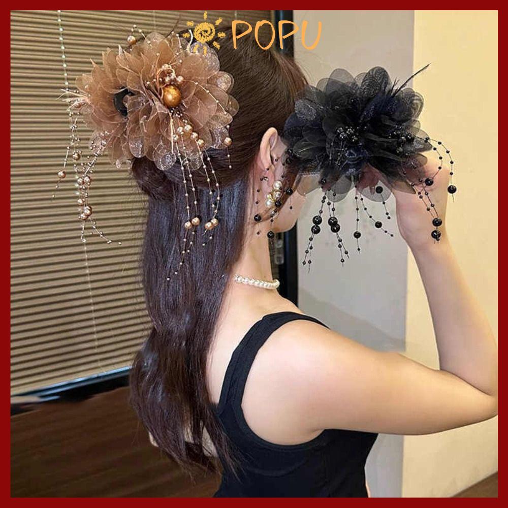 POPUP กิ๊บหนีบผม ออกแบบเป็นดอกพีโอนีย์และตุ้มระยิบระยับ สไตล์แฟชั่น พลาสติกคุณภาพดี สำหรับผู้หญิง