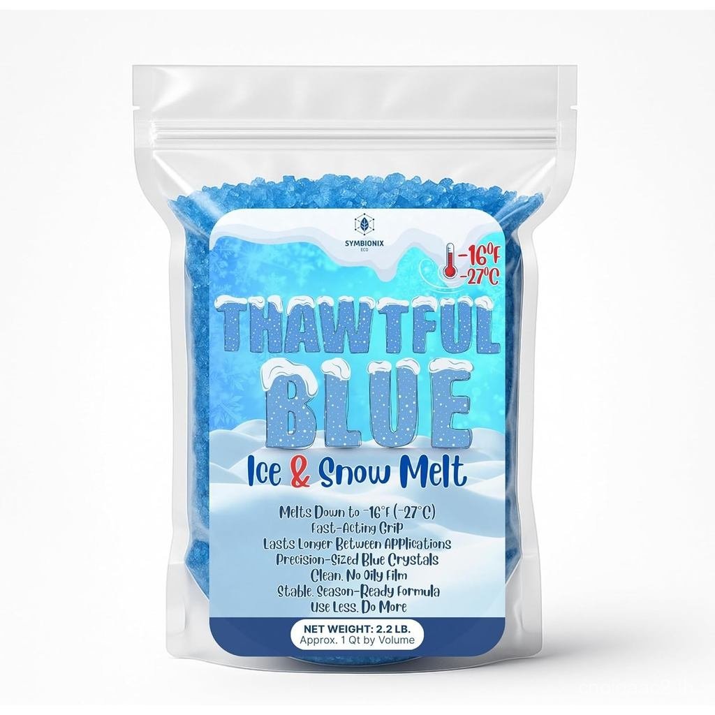 Thawtful Blue Ice & Snow Melt – Snow Melt, Rock Salt, Driveway & Sidewalk Salt for Ice, Blue Granula