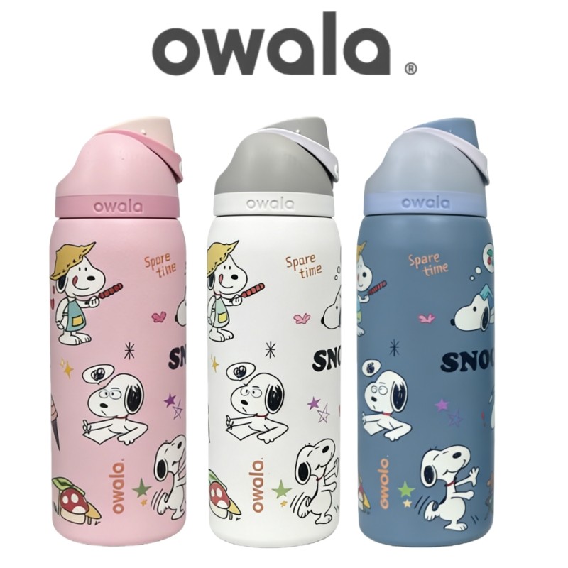 Owala Freesip x Snoopy Special Edition 24oz 32oz ขวดน้ําสแตนเลสฟางสูญญากาศฉนวน Drinkware สําหรับโรงเรียนท่องเที่ยว