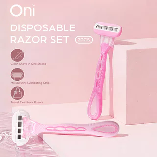 Oni Disposable Razor 2pcs #Pink โอนิ มีดโกนแบบใช้แล้วทิ้ง สีชมพู.