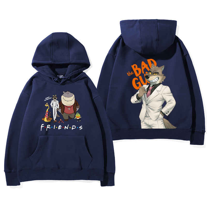 The Bad Guys Big Bad Wolf Print Hooded Sweatshirt แขนยาว สไตล์Street Wear สำหรับผู้ชาย