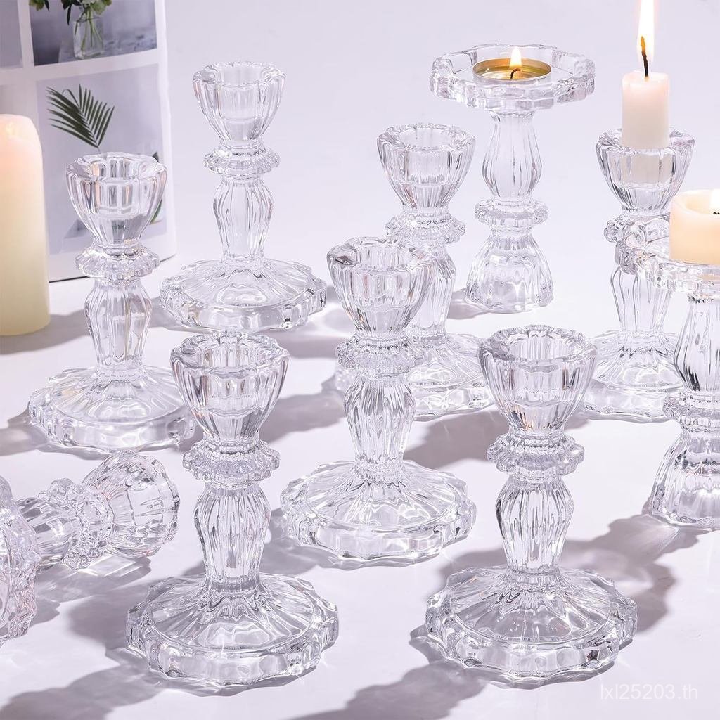 12pcs Taper Candle Holders, Candlestick Holders, Glass Candle Holder - Vintage Flower Design Candle 