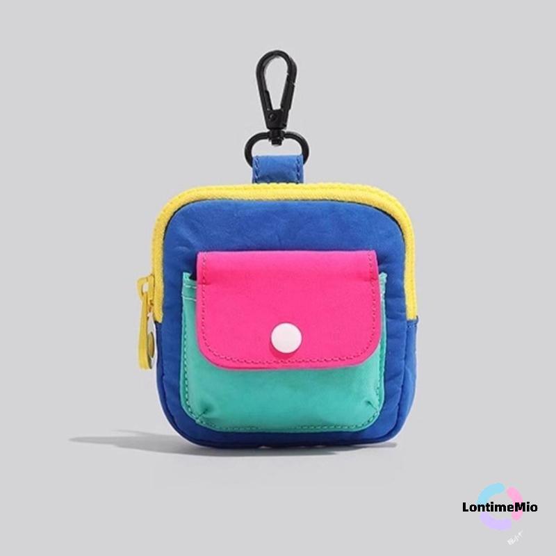 LontimeMio กระเป๋าใส่เหรียญซิปแบบพกพา สีคมชัด ใส่หูฟัง พวงกุญแจ ของใช้ประจําวัน ตกแต่ง ของขวัญใหม่