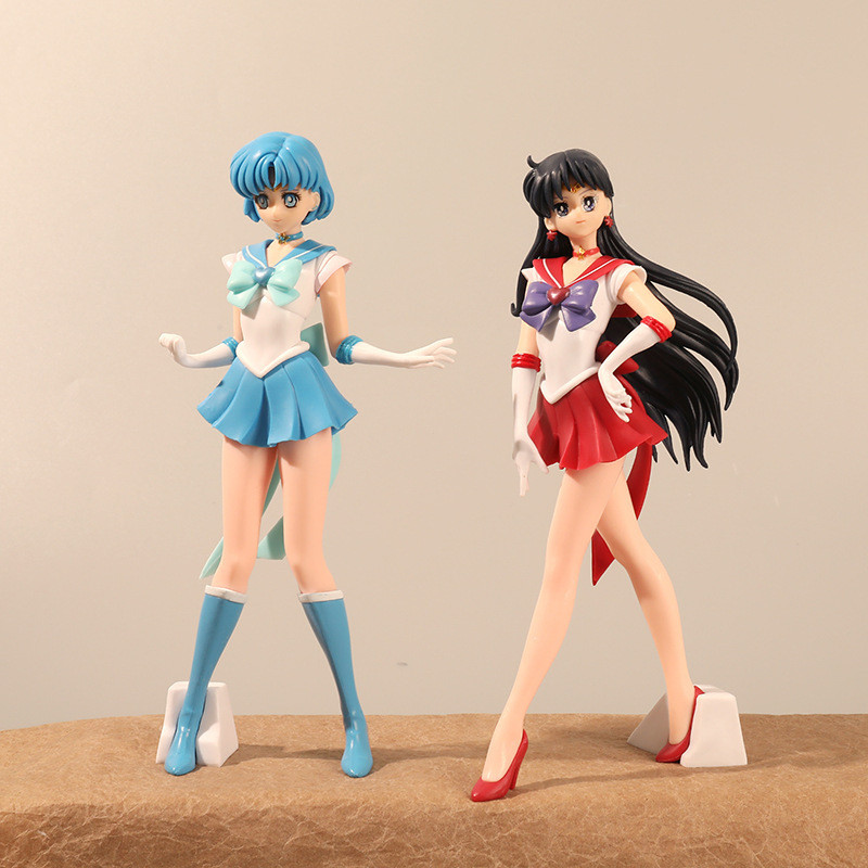 . 22 ซม.อะนิเมะเซเลอร์มูนรูป Mizuno Ami Sailor Mercury Hino Rei Sailor Mars PVC ตัวเลขการกระทําตุ๊กต