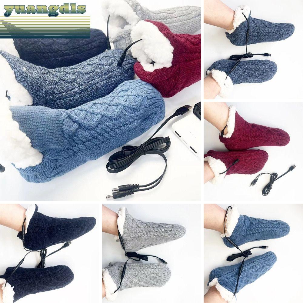 YUANG ถุงเท้าอุ่น USB ความร้อนอย่างรวดเร็ว ฤดูหนาวไฟฟ้า นุ่มหนา Plush 5V รองเท้าแตะถุงเท้า Home