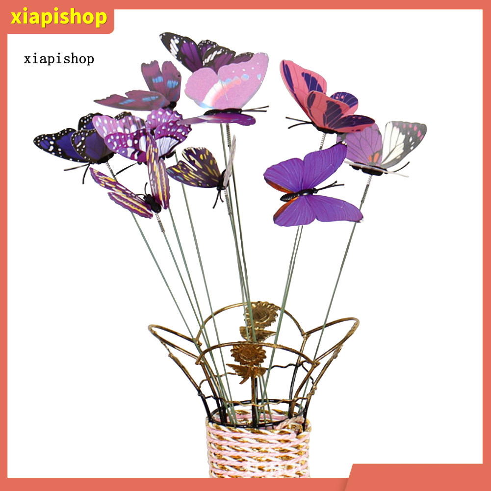 XPS 10 ชิ้น/เซ็ตจําลองผีเสื้อ Stick สวนกลางแจ้งดอกไม้หม้อตกแต่งเครื่องประดับ