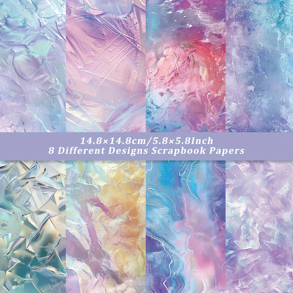 8 แผ่นMulticolor GlitteringสมุดภาพกระดาษสําหรับJunk Journalการ์ดทําของขวัญทําอัลบั้มรูปDiy Art Craft