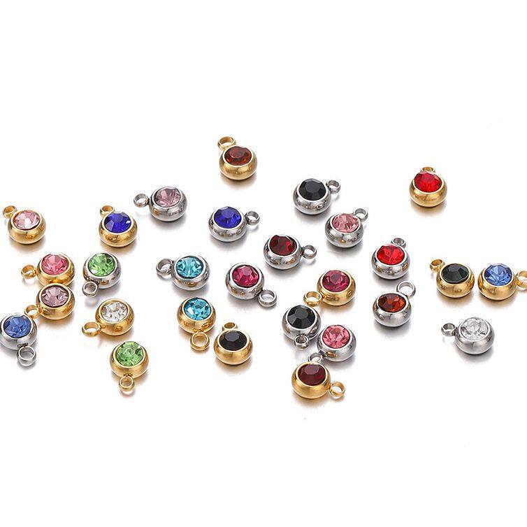 5 ชิ้น จี้พลอยประจำเดือนเกิด สแตนเลส Birthstone จี้ 8.3x6 มม. อะไหล่ทำเครื่องประดับ DIY Birthstone Charm Stainless Steel