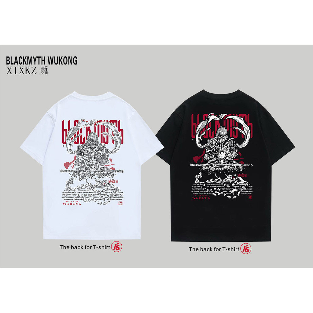 Black Myth Monkey King Monkey King อะนิเมะพิมพ์แขนสั้นผ้าฝ้าย 100% Street Hip Hop Trend เสื้อยืดผู้ชาย 0105