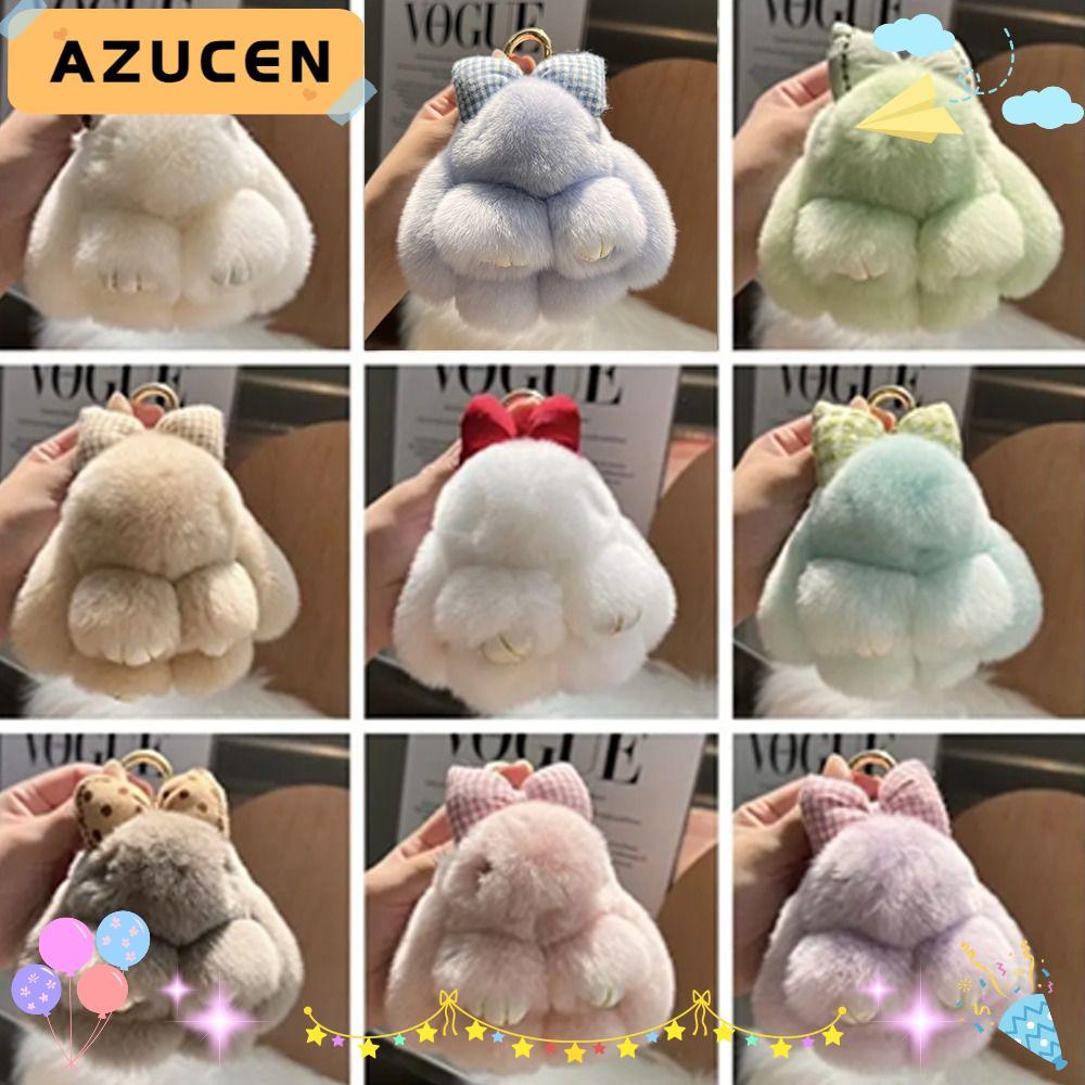 AZUCEN Pompoms จี้กระต่ายพร้อมโบว์ พวงกุญแจน่ารัก และอุปกรณ์เสริมสำหรับกระเป๋า