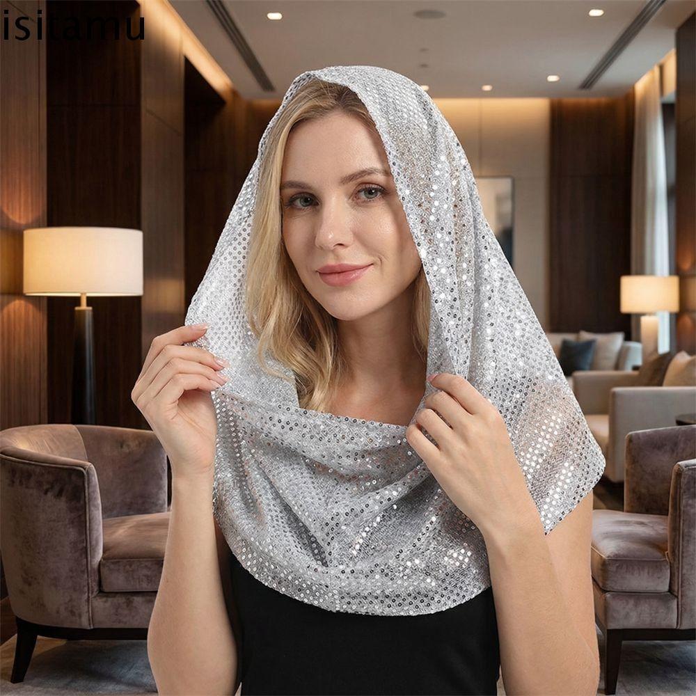 เลื่อม Hooded Headscarf ผ้าพันคอบางเบาที่ระบายอากาศได้ สไตล์แฟชั่นสำหรับงานปาร์ตี้และสวมใส่ง่ายๆในประจำวัน