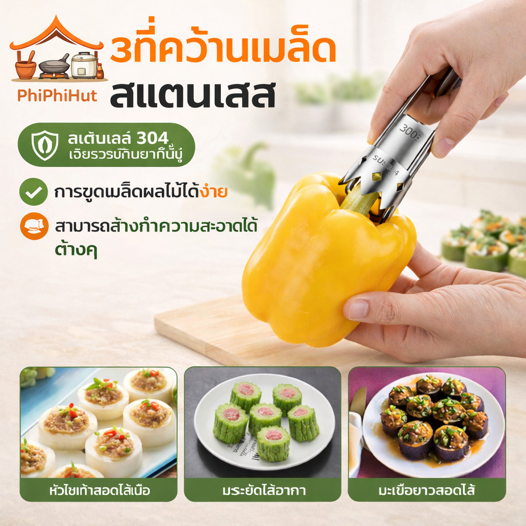 PPH 304 ที่คว้านเมล็ดสแตนเลส ที่คว้านเมล็ดผลไม้ อุปกรณ์ครัว