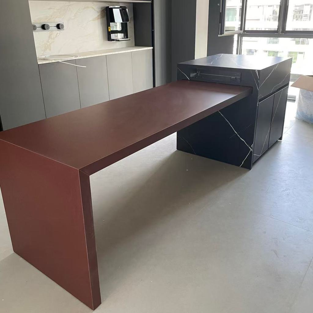 High-End Slate Island ตารางโต๊ะรับประทานอาหารแบบบูรณาการ Retractable ครัวเรือนเปิดห้องครัวขนาดเล็ก A