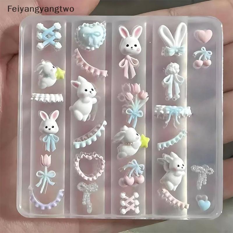 Feiyangtwo ลูกไม้ Bowknot Bunny 3D แม่พิมพ์ซิลิโคนตกแต่งเล็บเล็บ DIY ออกแบบซิลิโคนเล็บแม่แบบเล็บแม่พิมพ์ใหม่ ราคา ถูกที่สุด ดีลบีเคเค