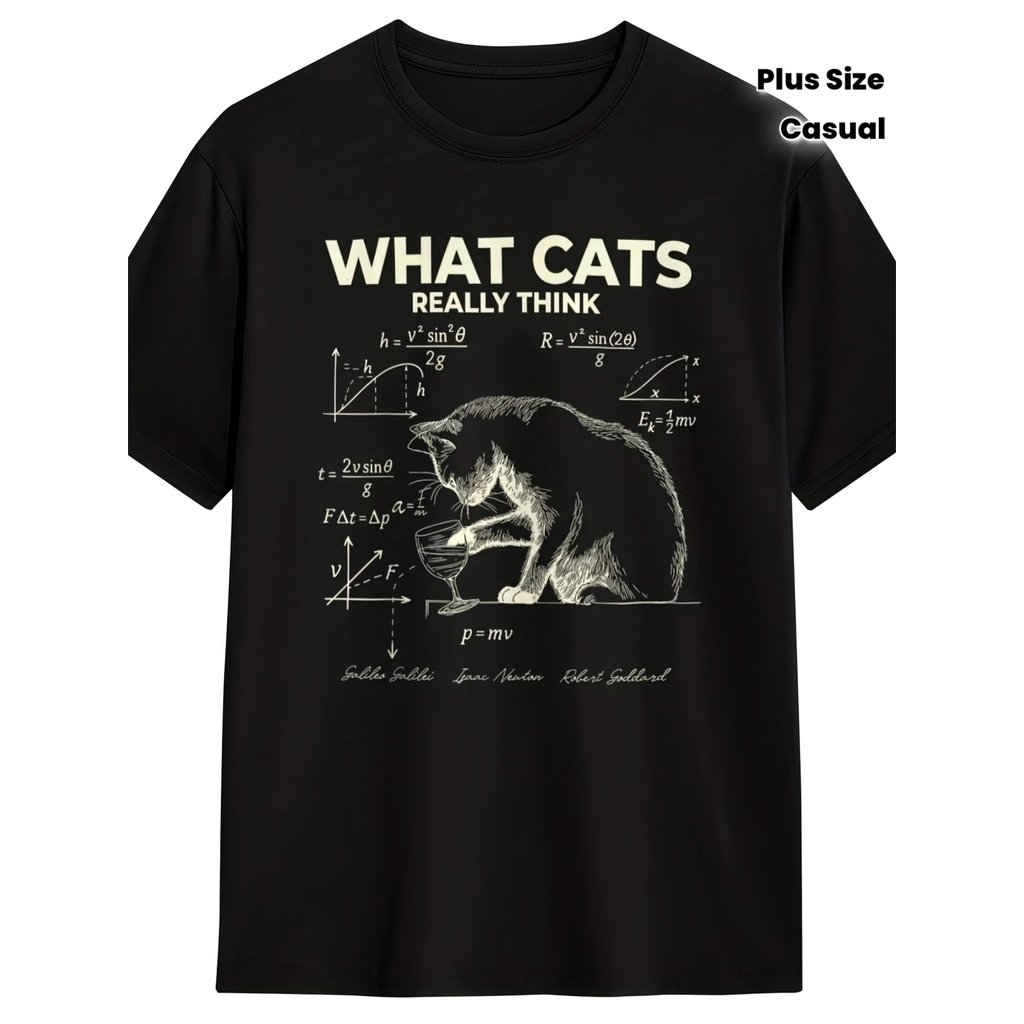 เสื้อยืดฟิสิกส์ตลกสำหรับผู้ชาย - แมวของชโรดิงเงอร์ & E=mc² มุกวิทยาศาสตร์, ไซส์ใหญ่ 2XL สีดำ/ขาว พร้อมสมการพีทาโกรัส & ค