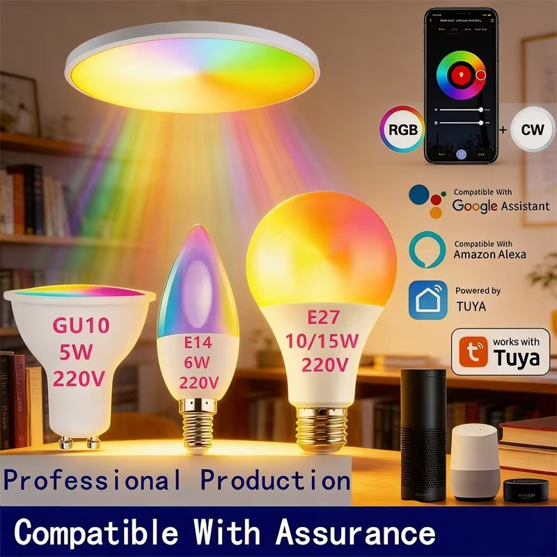 Tuya หลอดไฟ LED อัจฉริยะรองรับฟังก์ชั่นบ้านอัจฉริยะ WiFi และ Bluetooth เข้ากันได้กับ Alexa และ Googl