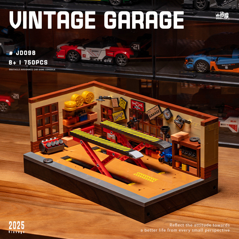 JD098 Universal Retro Car Repair Shop Building Block Assembly Model Trailer รถบรรทุกของเล่นเครื่องปร