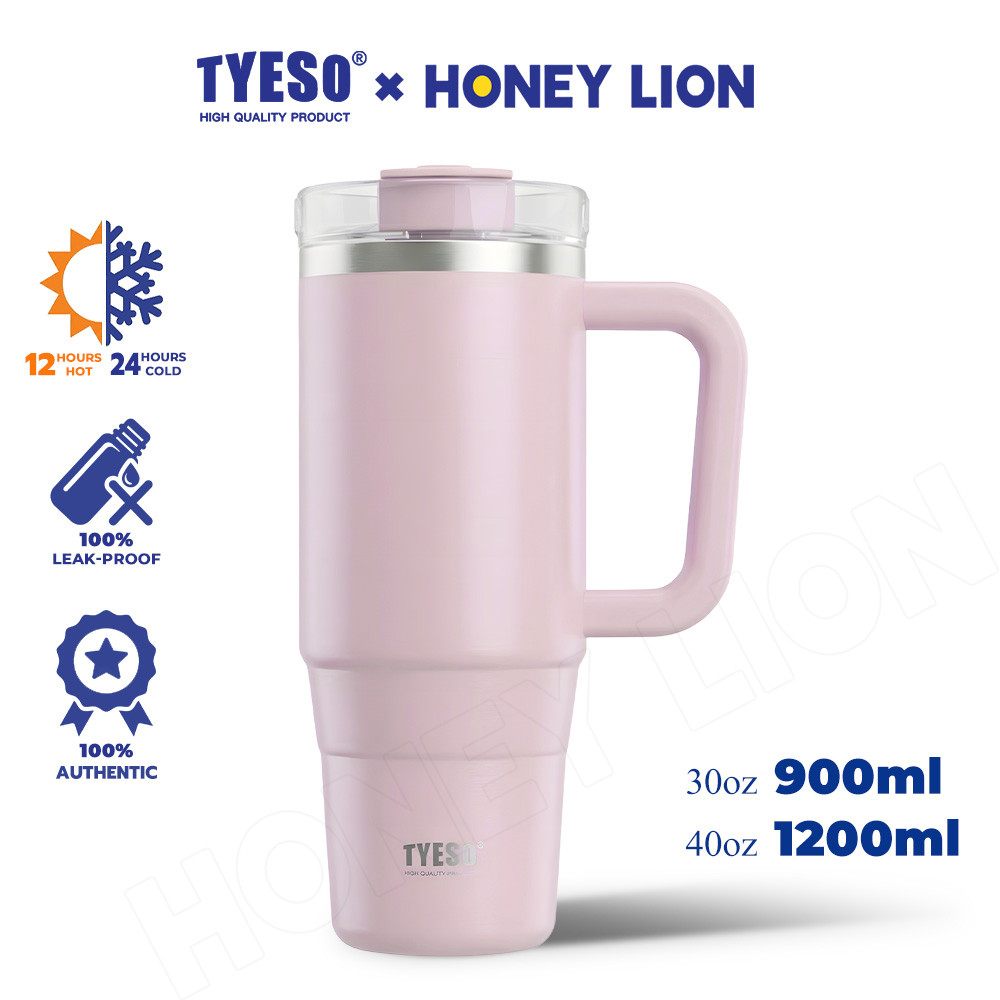 HoneyLion แก้วน้ําฉนวนแบบพกพาพร้อมที่จับและฝาปิดฟางพลิกขวดน้ําสแตนเลสสําหรับการเดินทางร่วมสมัยและในช