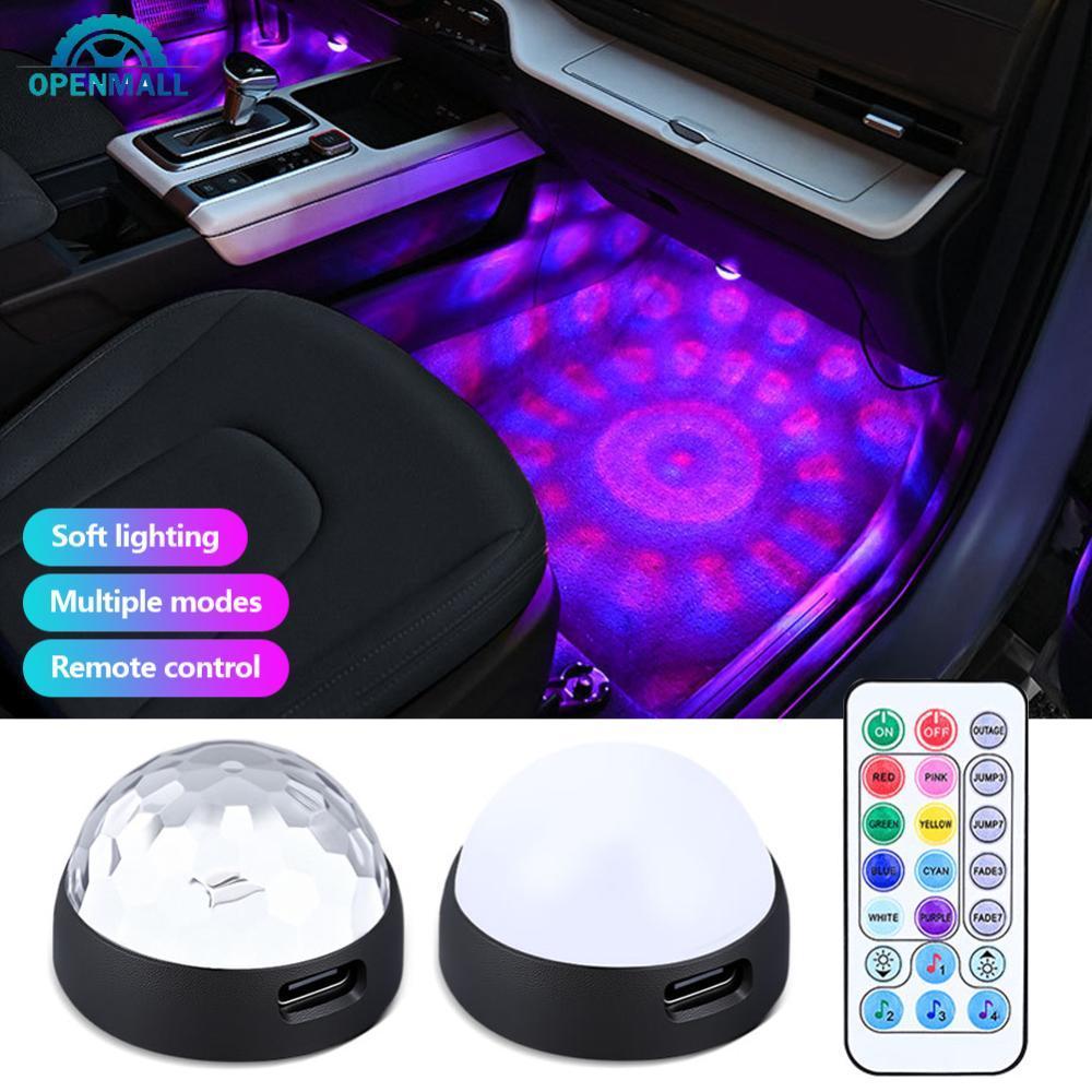 OPENMALL รถ Starry Footwell Light รีโมทไร้สาย APP Rainbow RGB ตกแต่งบรรยากาศแสงภายในรถ USB Ambient โ