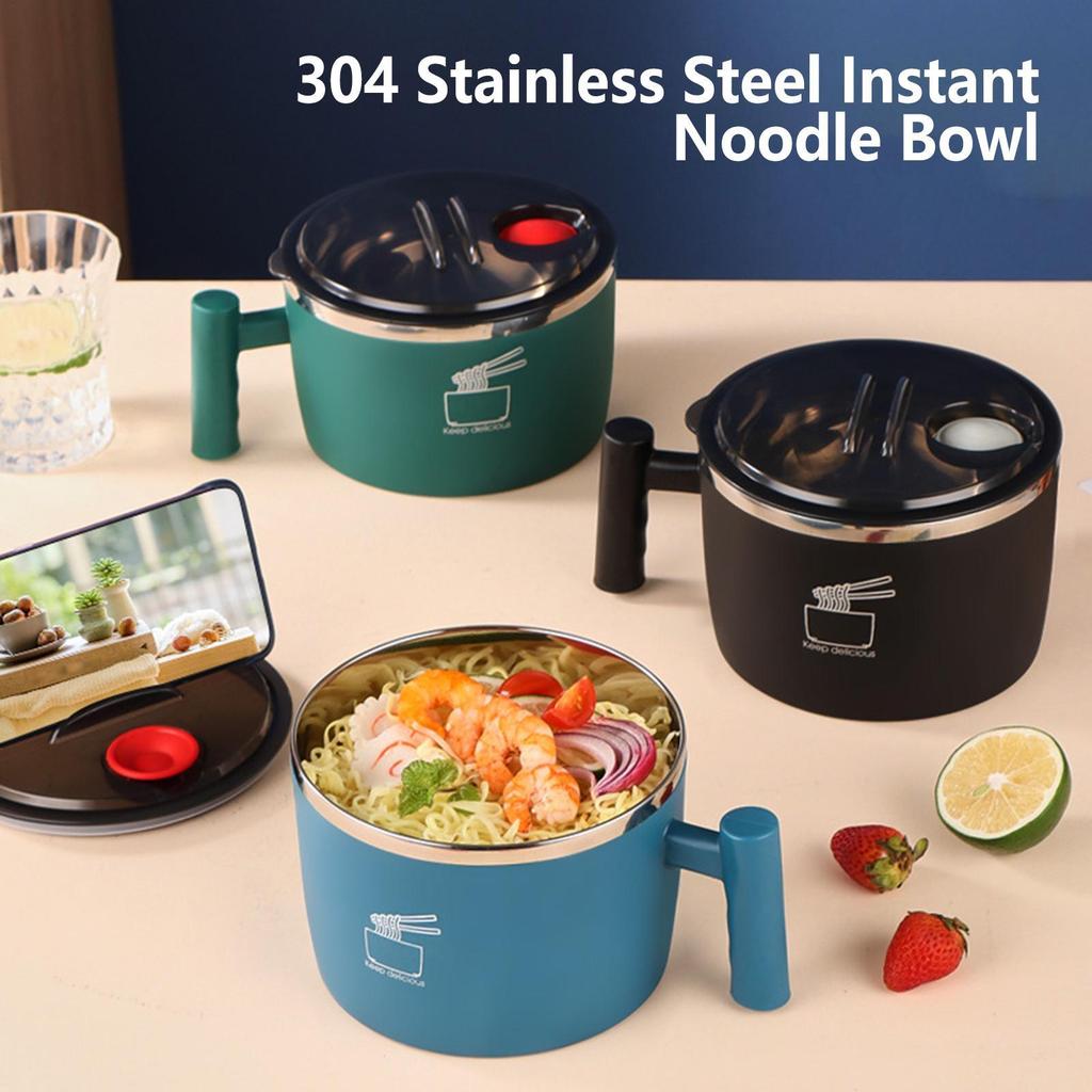 1000ml Ramen Bowl พร้อมฝาปิดสําหรับสแตนเลสแบบพกพาชามบะหมี่กึ่งสําเร็จรูปซุปคอนเทนเนอร์เครื่องครัว ha
