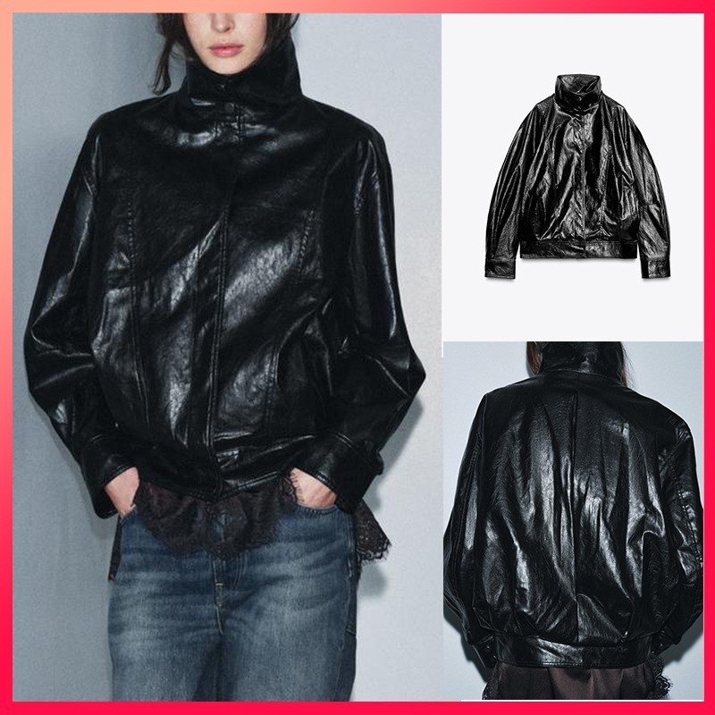 Lanmon ZA Bomber Jacket สำหรับฤดูหนาว หนังเทียม แบบคอเต่า สไตล์ทันสมัย รหัส 3548251