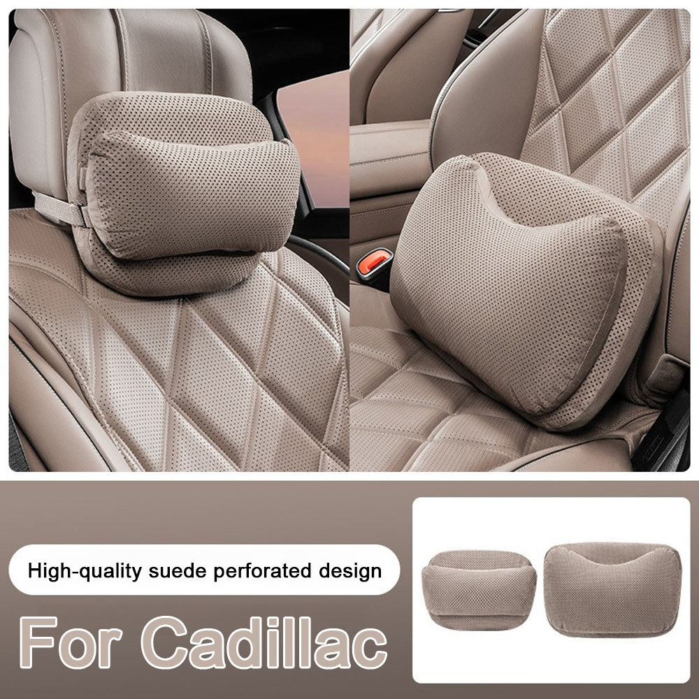 รถคอหมอน Suede Headrest ที่นั่งเอวสนับสนุนเบาะเอวหมอนสําหรับ Cadillac CT5 XT5 XT4 XT6 ESV Escalade C