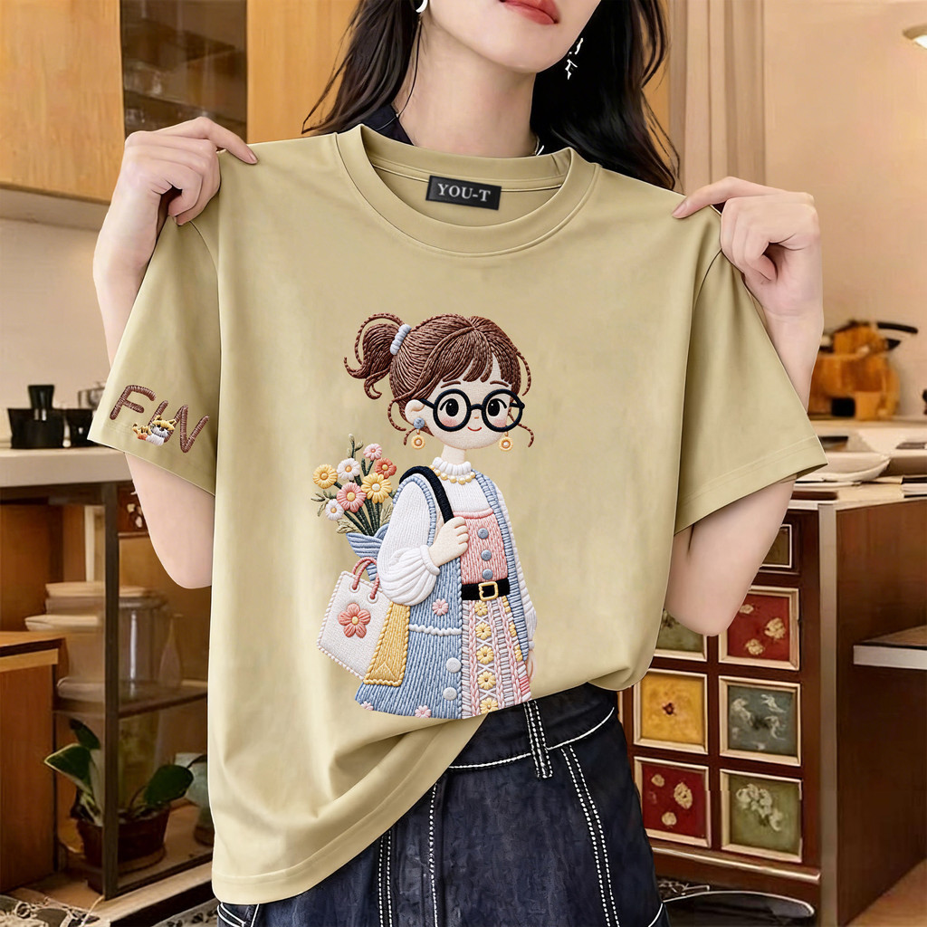 Y-T🧸เสื้อแฟชั่น เสื้อยืด oversize ผ้าฝ้าย100% แนวสตรีaท ไม่ต้องรีดผ้า สวมใส่สบาย ผ้านิ่ม ลาย "FIN girl“