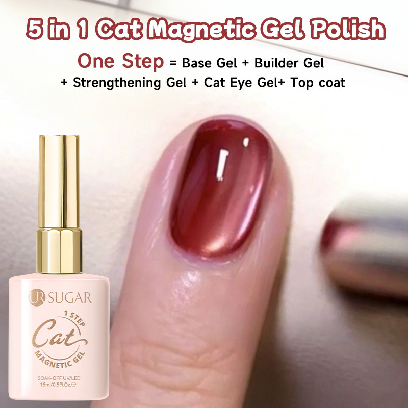 UR SUGAR 5 in 1 One Step Cat Eyes Magnetic Gel ยาทาเล็บ Soak off UV LED เล็บเจลเคลือบเงาไม่จําเป็นต้องฐานและ Top Coat 15ml