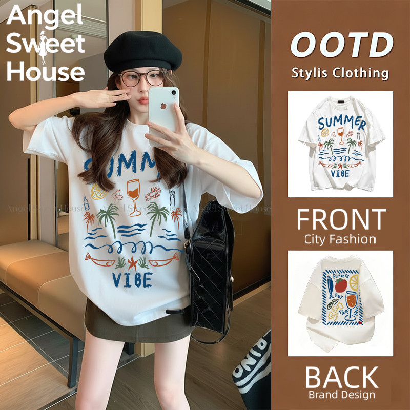 (จัดส่งตลอด 24 ชั่วโมง）Angle Official เสื้อยืดสไตล์เกาหลีแบบใหม่ ลายสวย เสื้อแขนสั้นผู้หญิง ผ้านุ่ม เสื้อยืด T859