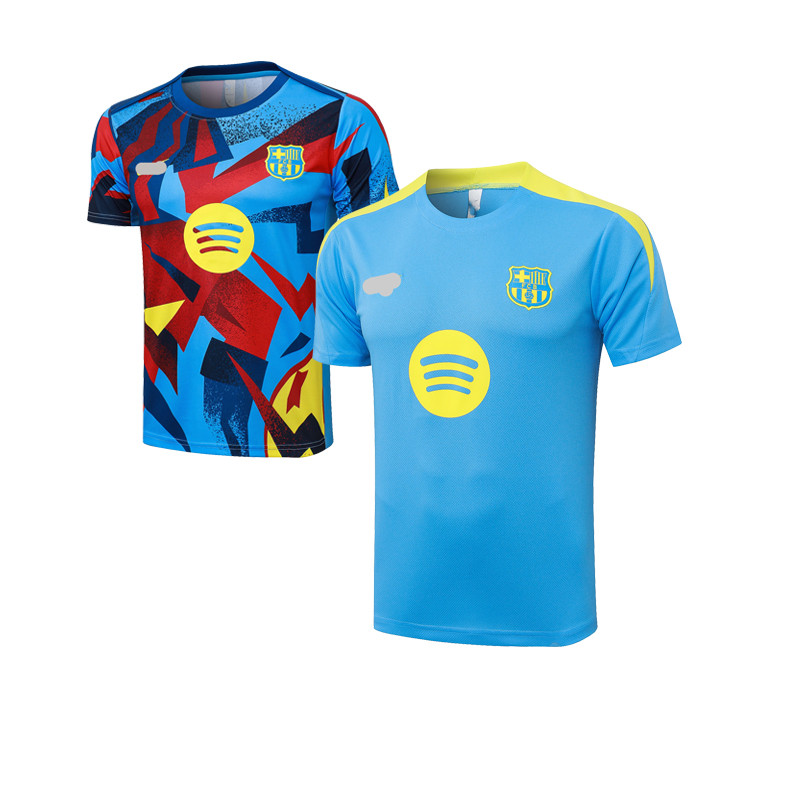 Defoot 25-26FCB เสื้อยืดกีฬาเทรนนิ่งแขนสั้นสีฟ้าอ่อนคอกลมทรงหลวมพลัสขนาดเสื้อกีฬาพัดลม