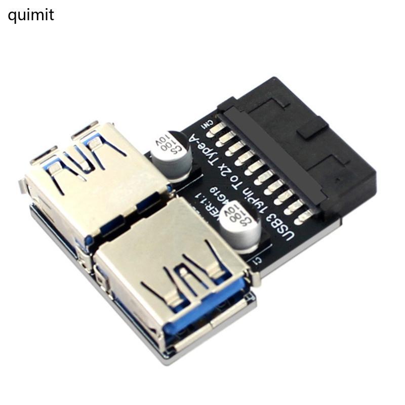 QUIM 19Pin to Double USB Adapter Conector ขั้วต่อ USB เมนบอร์ด 19 20pin to USB3 0