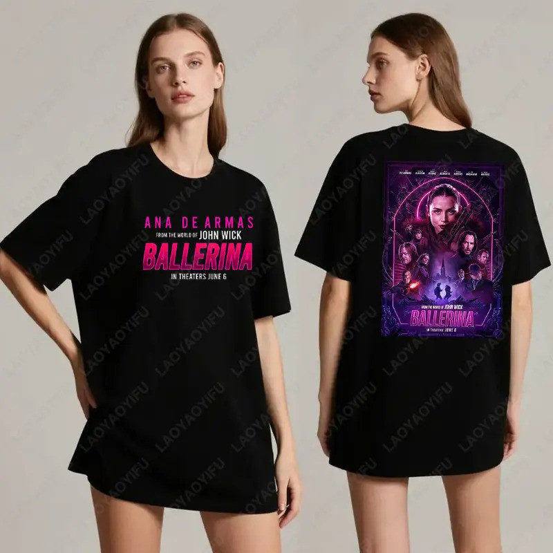 เสื้อยืดผู้ใหญ่ลายโปสเตอร์ Ballerina (Ana De Armas) ธีมภาพยนตร์จากโลกของ John Wick สไตล์วินเทจสวยงาม