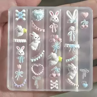 DSTH ลูกไม้ Bowknot Bunny 3D แม่พิมพ์ซิลิโคนตกแต่งเล็บเล็บ DIY ออกแบบซิลิโคนเล็บแม่แบบเล็บแม่พิมพ์ร้อน