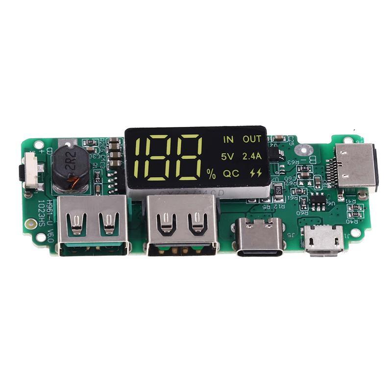 Form & Art Charger Board LED Dual USB 5V 2.4A Micro Type-C USB Mobile 18650 จอแสดงผลดิจิตอลโมดูลการช