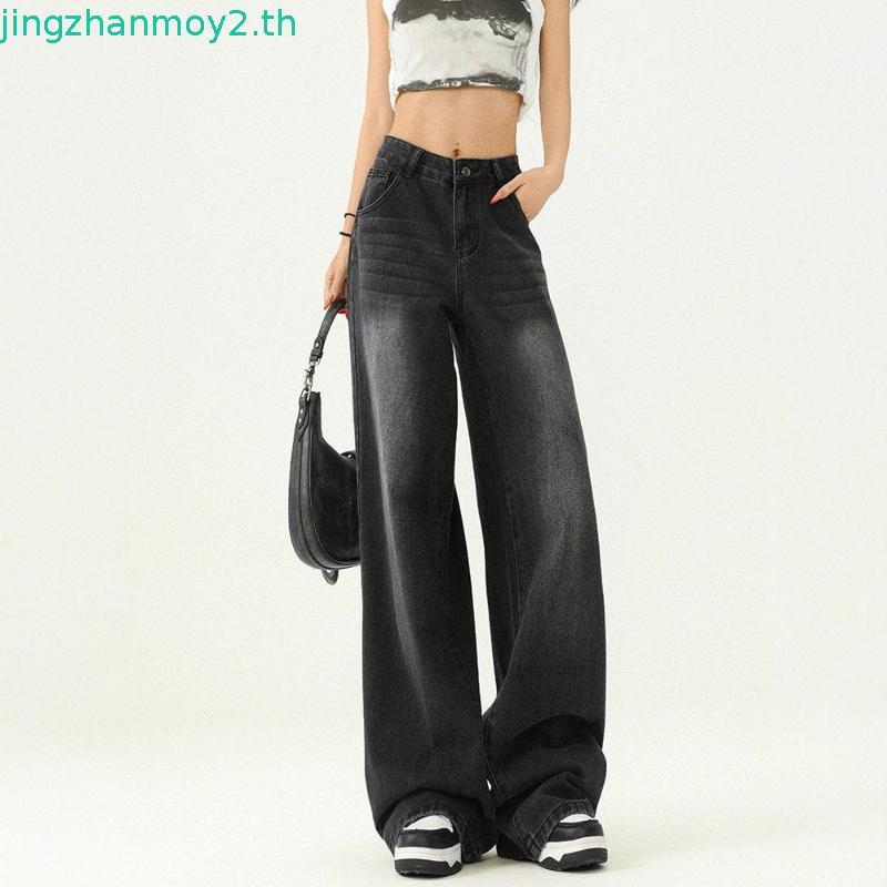 #1989 (XS-6XL) jinjeans กางเกงยีนส์ขากระบอกใหญ่ baggy jeans สีดำฟอก