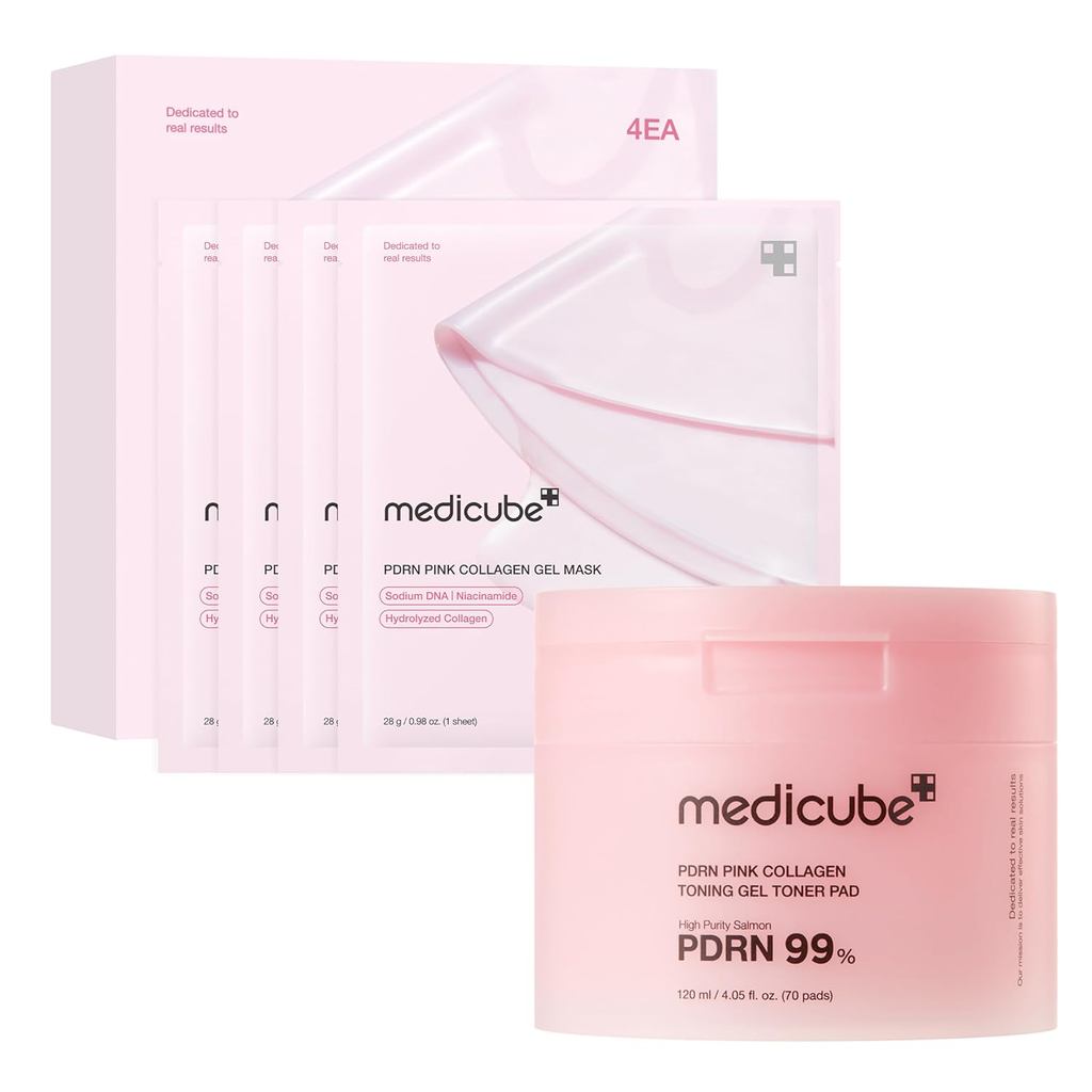 Medicube Pink PDRN Day & Night Gel Duo: Salmon DNA PDRN มาส์กเจลเจลลี่คอลลาเจนสีชมพู (4ea) และ Colla
