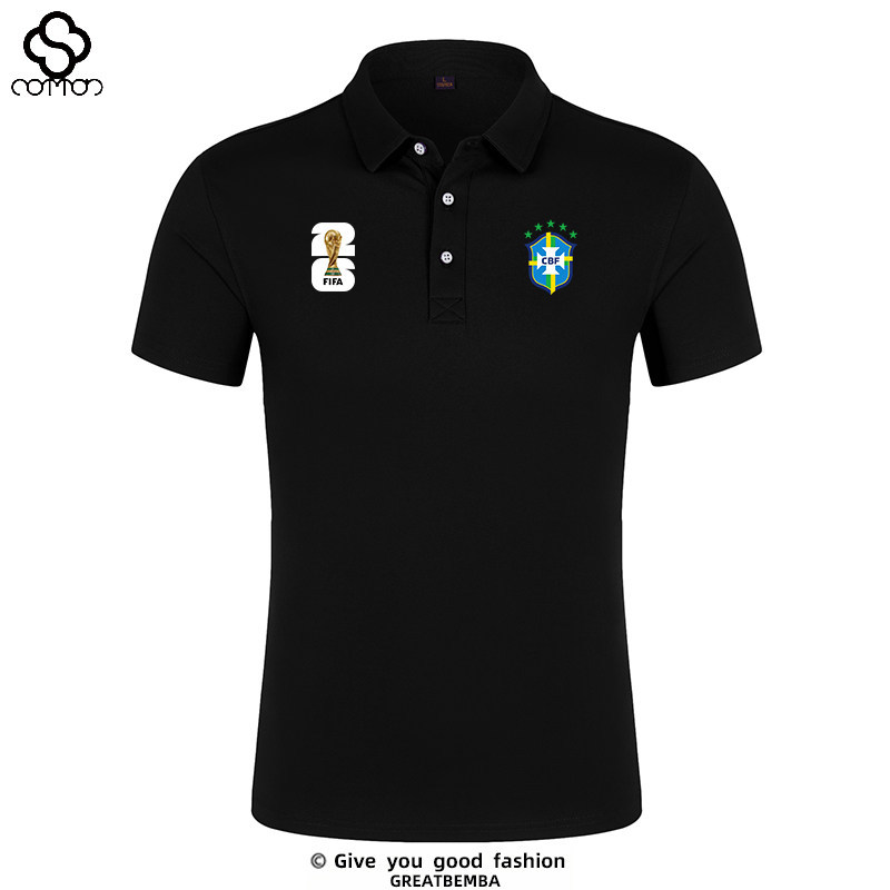 【polo】 ฟุตบอลโลก 2026 เสื้อโปโล ทีมบราซิล เสื้อคอปกแขนสั้นฟุตบอลชายโปโลผ้าฝ้าย