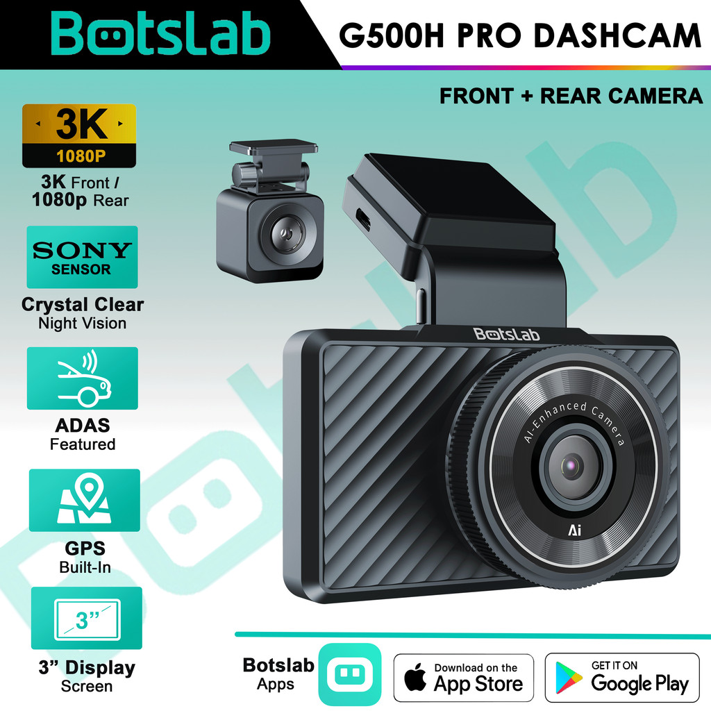 Botslab G500H PRO Dashcam 3K HD ความละเอียด ADAS พร้อมกล้องด้านหลัง 140 FOV กล้อง GPS มุมกว้าง Dashc