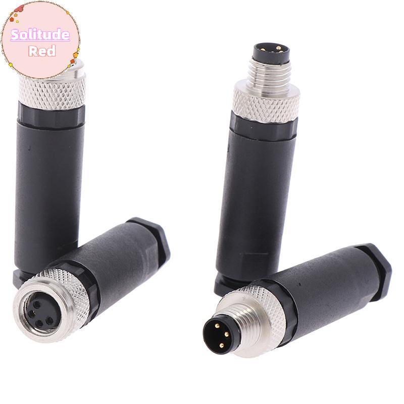 Solitudered 1 PC M8 Sensor Connector 3/4 Pin ชาย/หญิงปลั๊กมุมตรง TH