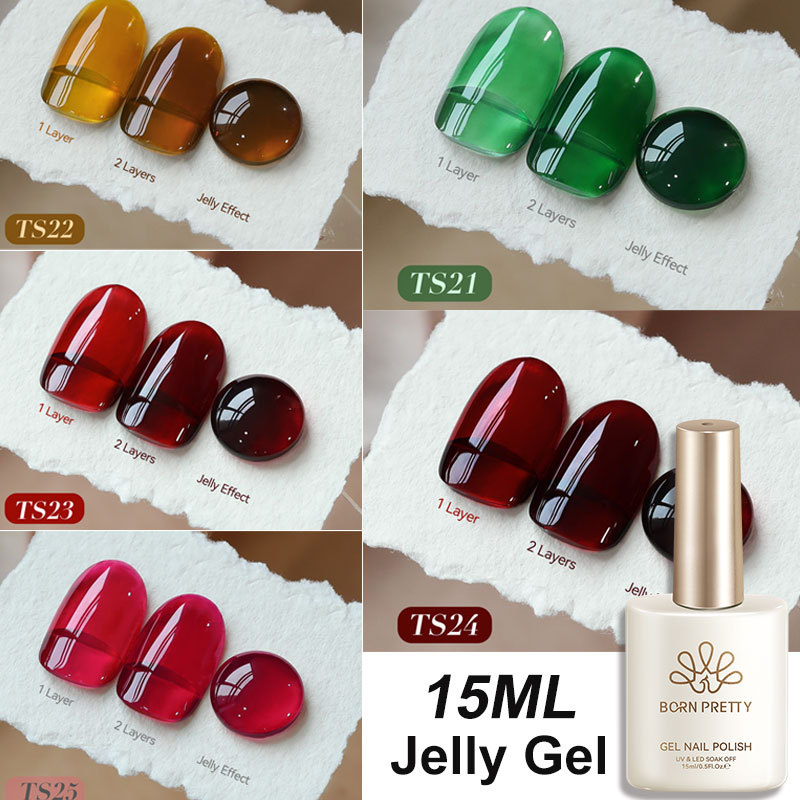 BORN PRETTY 15ml สีชมพู Red Jelly Gel ยาทาเล็บคริสตัลโปร่งแสงเล็บ Vernis กึ่งถาวร Soak Off UV LED เจล DIY ที่บ้าน