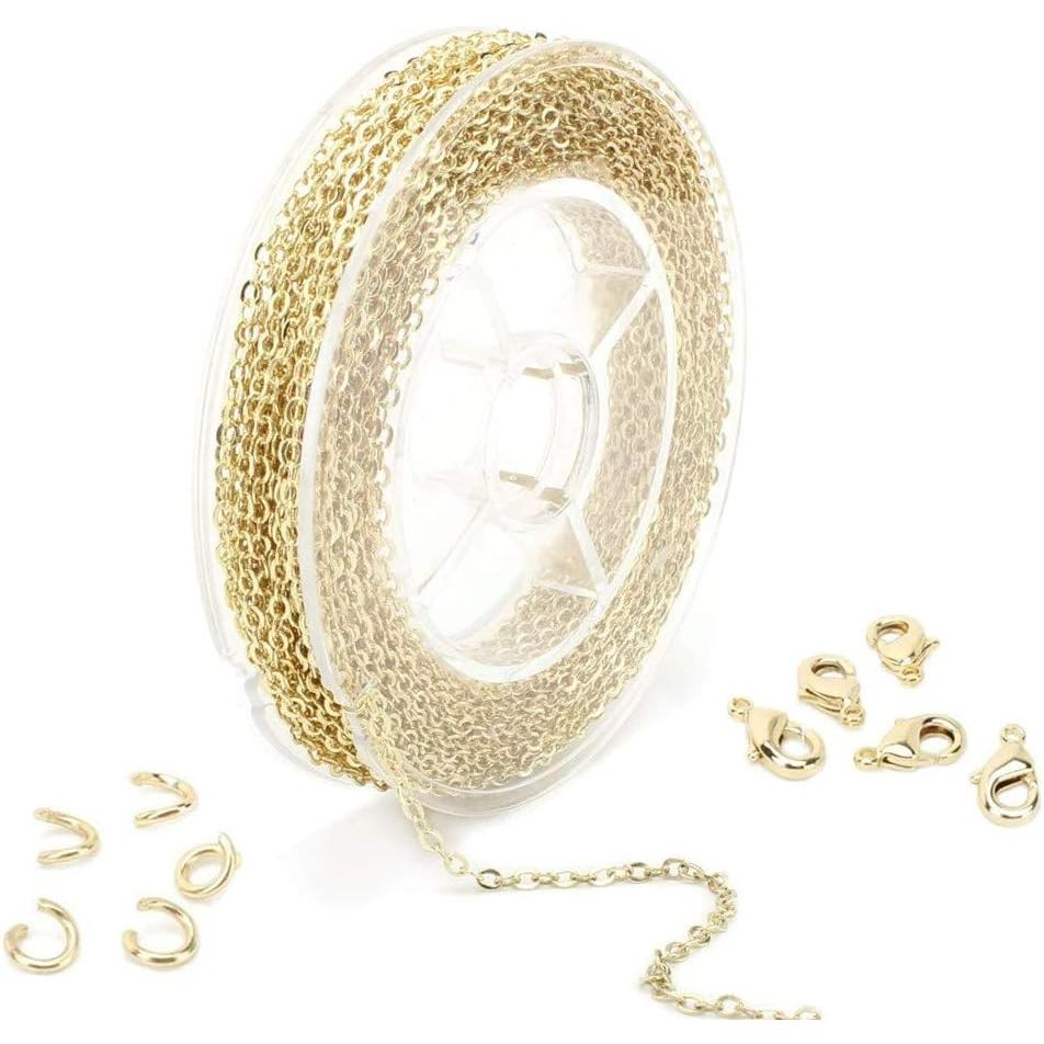 ALEXCRAFT Chain Rolls ขนาด 33 ฟุต .material 14K Gold Plated Cable Link .ใช้งานสำหรับสร้อยคอและแหวน