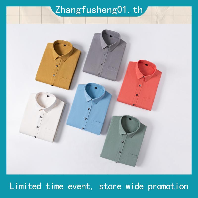 MEN'S BOVYCOLLAR  SHIRT-เสื้อเชิ้ตคอจีนผ้านุ่มด้ายดำซักไบโอวอซ BBS11246