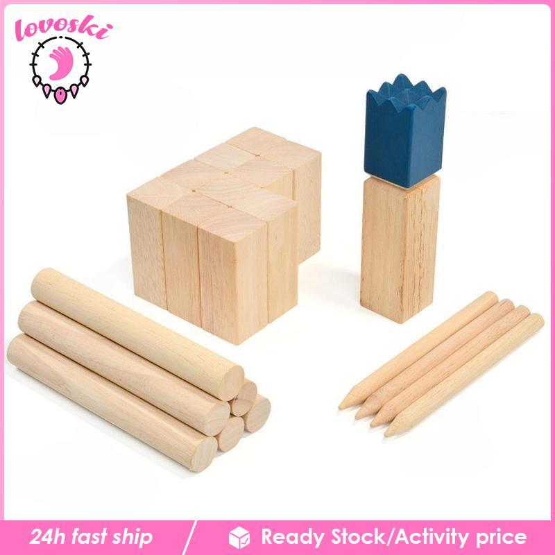 [Lovoski] Kubb Backyard สนามหญ้าเกมชุดไม้พรีเมี่ยมโยนเกมทักษะ Skittle กลางแจ้งสําหรับ Park Gathering