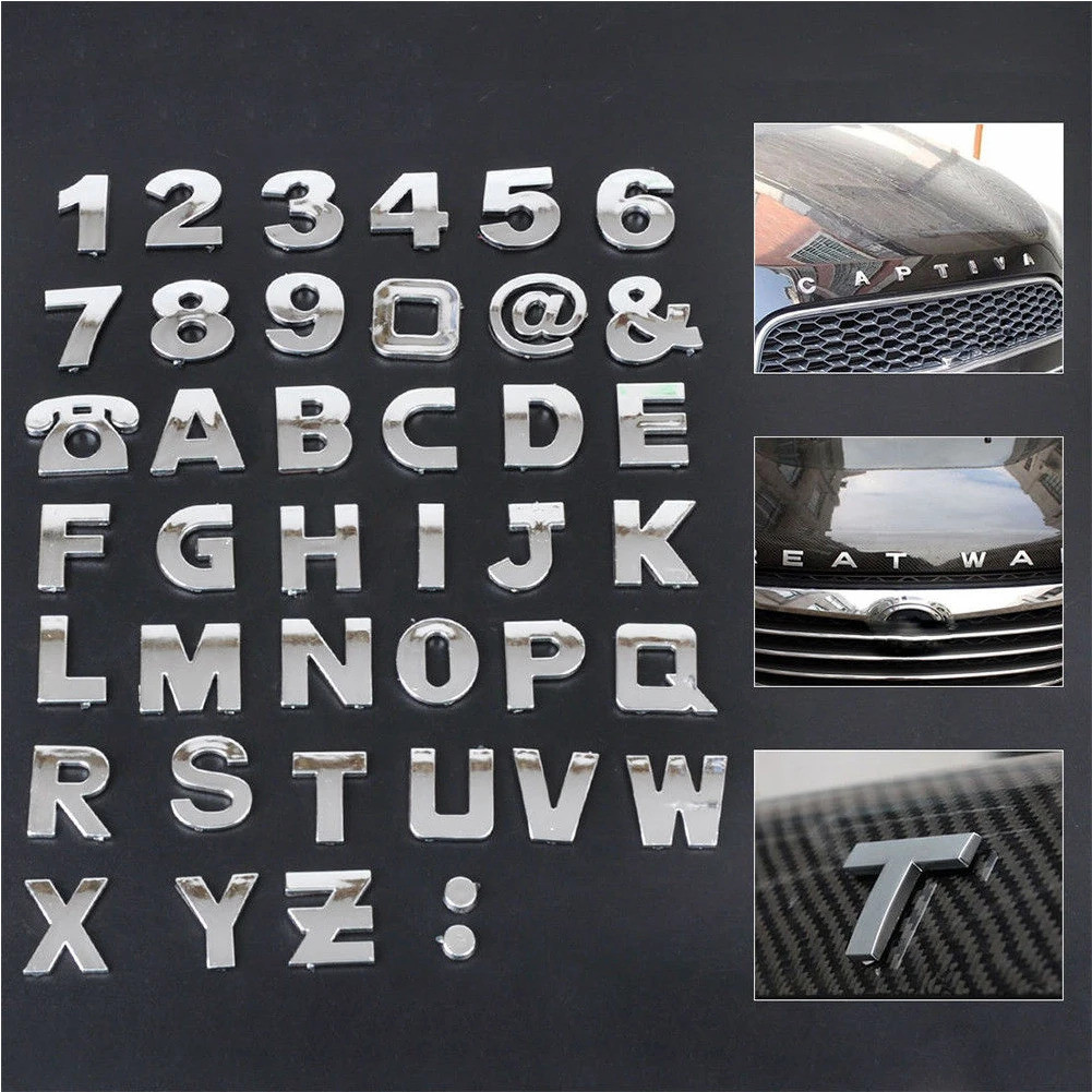 40Pcs DIY 3D Chrome Car Emblem Stickers Alphabet Letter Number Symbol Badge Words Sticker Auto Styli