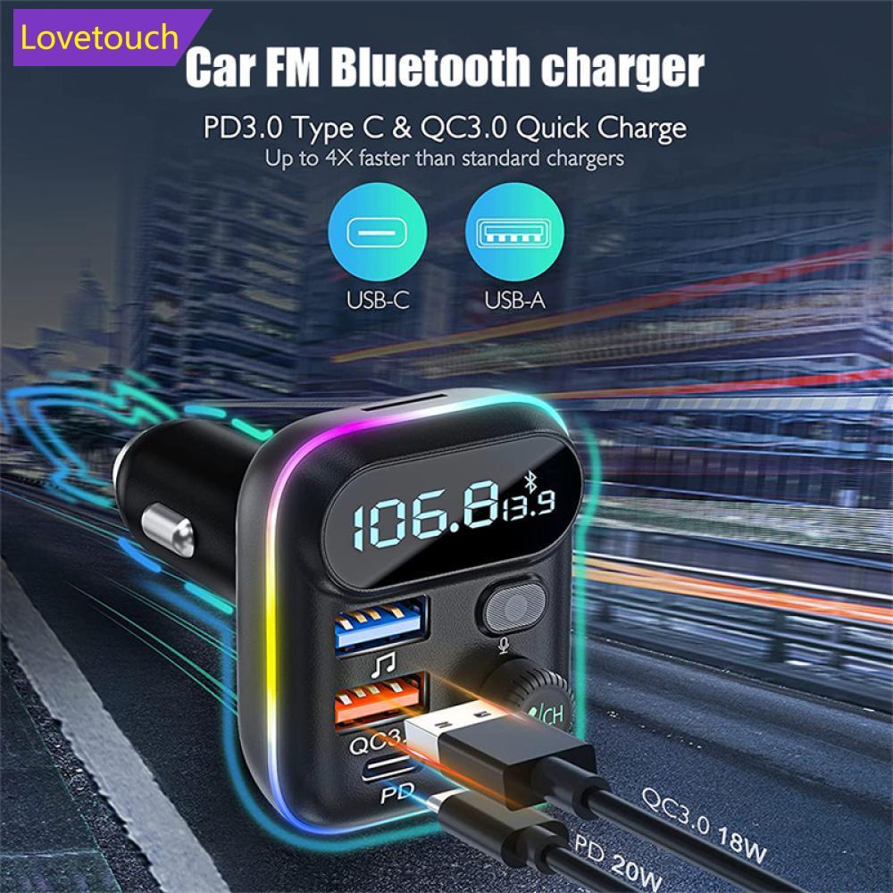LOVETOUCH เครื่องส่งสัญญาณ FM อะแดปเตอร์ในรถยนต์ไร้สายบลูทูธ 5.0 วิทยุชุดรถ Type-C PD + QC3.0 Fast U
